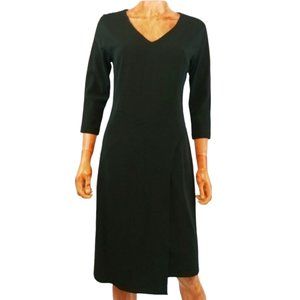 RICKIE FREEMAN FOR TERRI JON black faux wrap front sheath dress